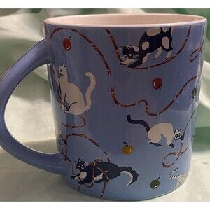 Cat Stoneware Coffee Blue Mug “Meowy Christmas” Fun Whimsical Holiday Wondershop